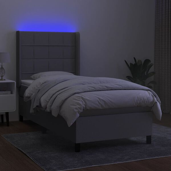 vidaXL Letto a Molle Materasso e LED Grigio Chiaro 100x200 cm Tessuto