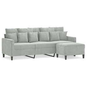 vidaXL Divano a 3 Posti con Poggiapiedi Grigio Chiaro 180cm in Velluto