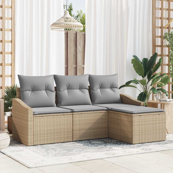vidaXL Set di divani 4 pcs Beige e Grigio Chiaro polyrattan