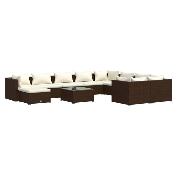 vidaXL Set Mobili da Giardino 11 pz con Cuscini in Polyrattan Marrone