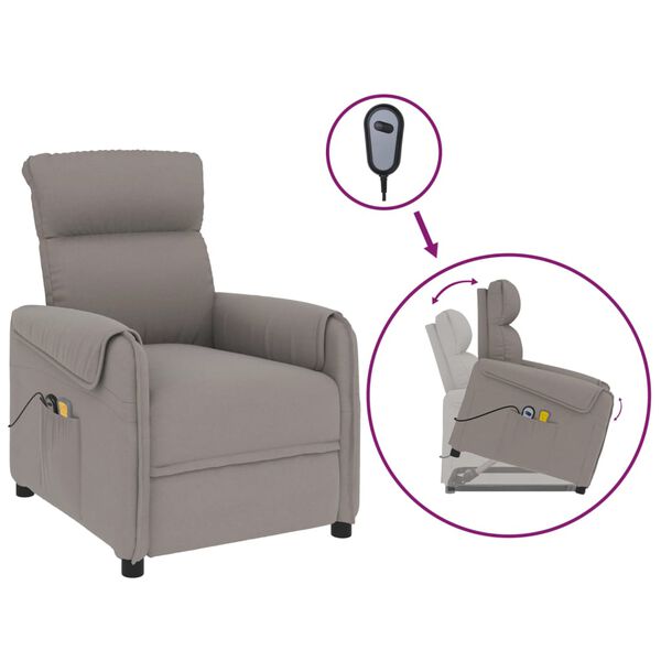 vidaXL Poltrona Alzapersona Massaggiante Tortora in Tessuto