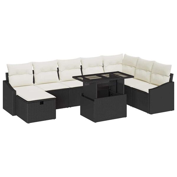 vidaXL Set Divano da Giardino con cuscino 9 pcs Nero Poly Rattan