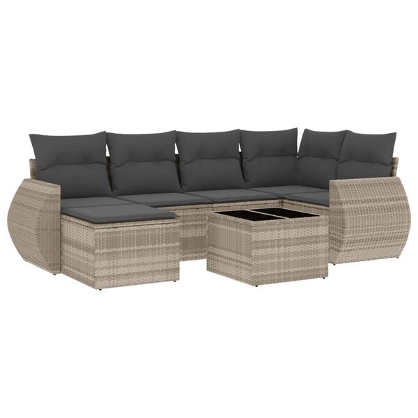 vidaXL Set Divani da Giardino 7pz con Cuscini Grigio Chiaro Polyrattan