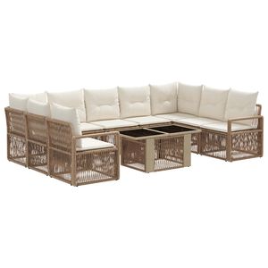 vidaXL Set Divano da Giardino 10 pz Beige e Bianco Crema polyrattan