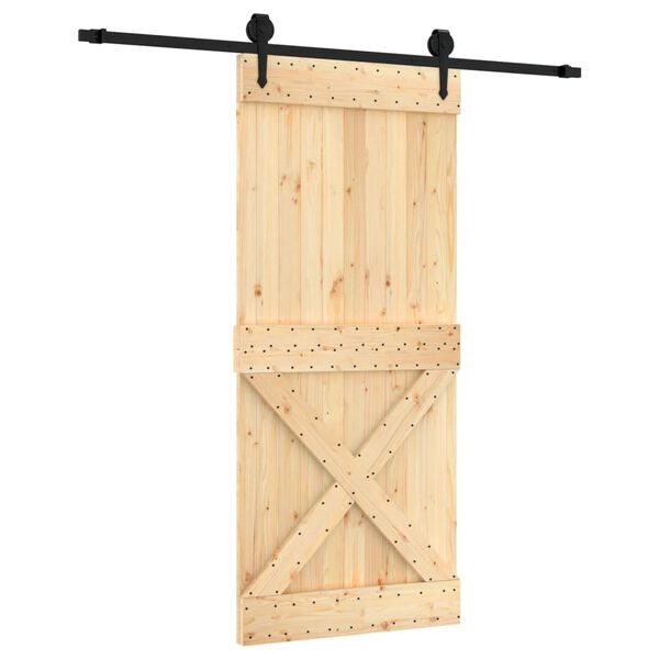 vidaXL Porta Scorrevole con Set Hardware 90x210 cm Legno Massello Pino