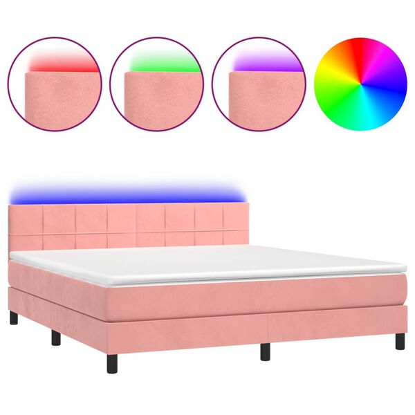 vidaXL Letto a Molle con Materasso e LED Rosa 180x200 cm in Velluto