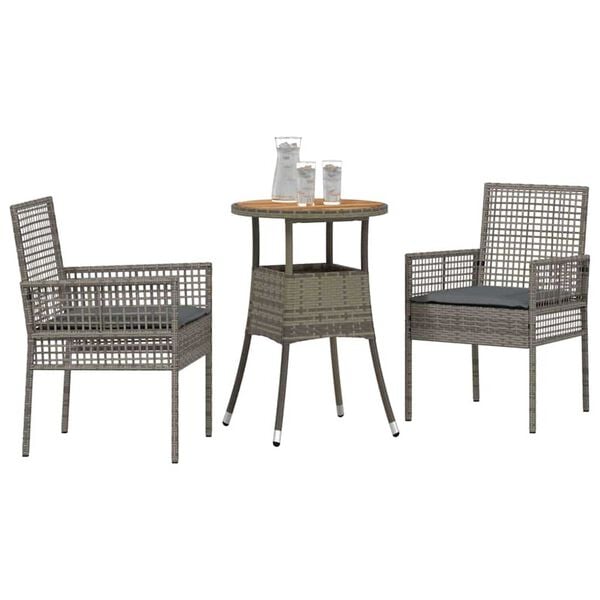 vidaXL Set da Pranzo per Giardino 3 pcs Grigio polyrattan