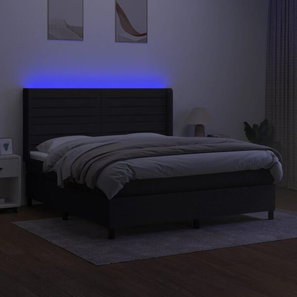 vidaXL Letto a Molle con Materasso e LED Nero 160x200 cm in Tessuto