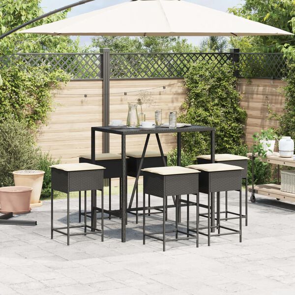 vidaXL Set Bar da Giardino 7 pz con Cuscini in Polyrattan Nero