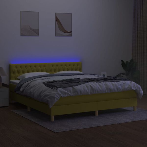 vidaXL Letto a Molle con Materasso e LED Verde 180x200 cm in Tessuto