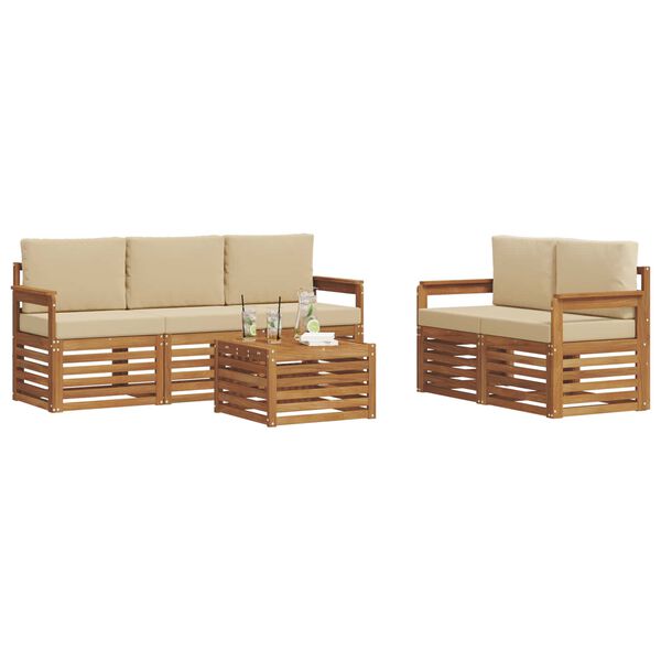 vidaXL Set divani 6 pcs Naturale e Beige Legno di Acacia Massello