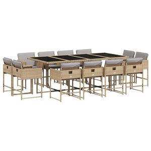 vidaXL Set Pranzo da Giardino 13 pz con Cuscini Beige Misto Polyrattan