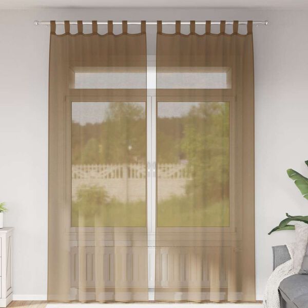 vidaXL Tende in Voile con Passanti 2 pz Marrone Chiaro 140x260 cm