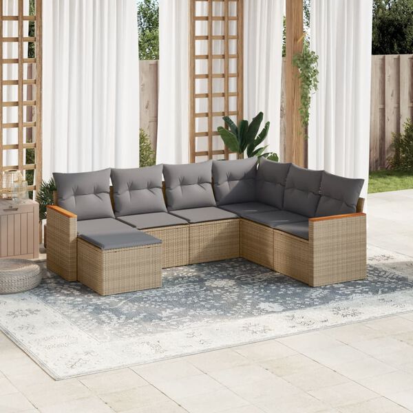 vidaXL Set Divano da Giardino 7 pz con Cuscini Beige Misto Polyrattan