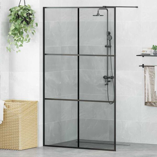 vidaXL Parete Doccia Walk-in Nero 115 x 195 cm vetro temperato