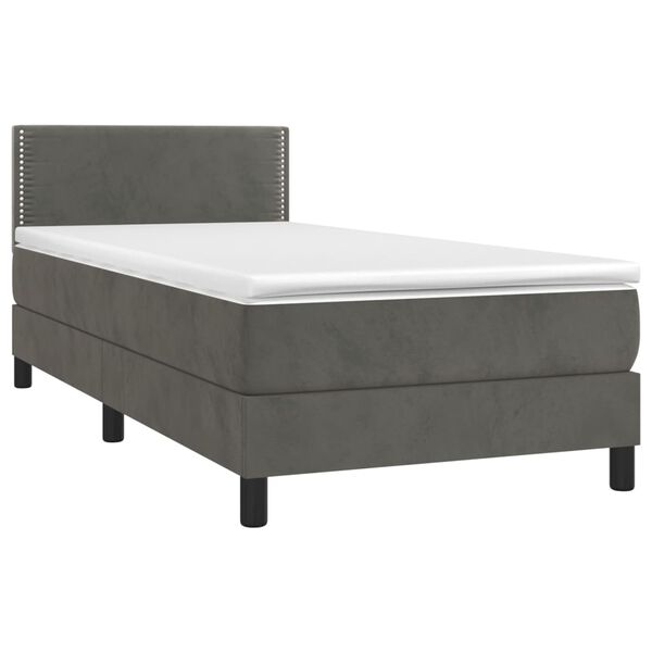 vidaXL Letto a Molle con Materasso e LED Grigio Scuro 90x190cm Velluto