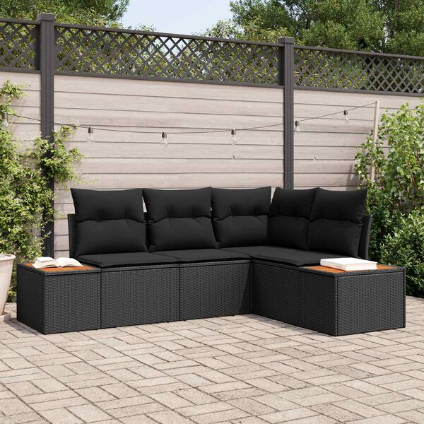 vidaXL Set Divano da Giardino con cuscino 4 pcs Nero Polyrattan