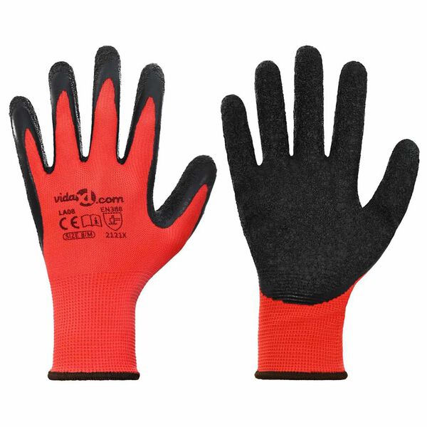 vidaXL Guanti da Lavoro 24 pcs Rosso e Nero 8 / m