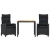 vidaXL Set da Pranzo da Giardino 3 pz con Cuscini Nero in Polyrattan