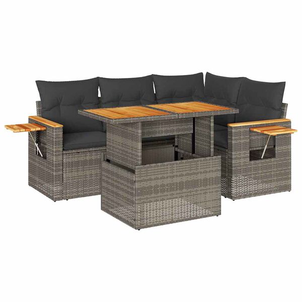vidaXL Set Divano Giardino 5 pz con Cuscini Grigio Polyrattan Acacia