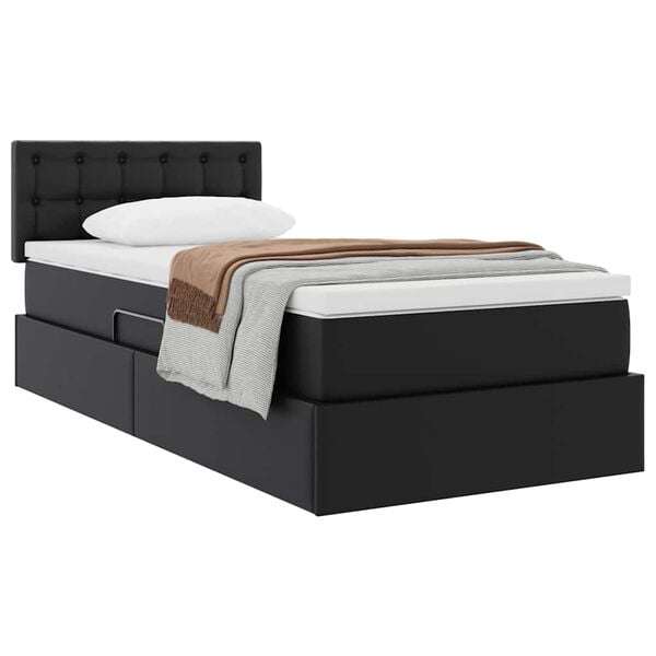 vidaXL Letto con contenitore e materasso con testiera Nero 90 x 190 cm