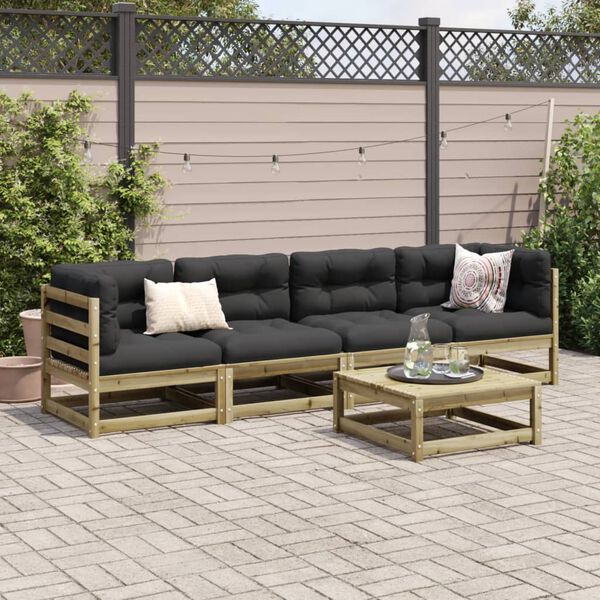 vidaXL Set Divani da Giardino 5 pz in Legno Impregnato di Pino