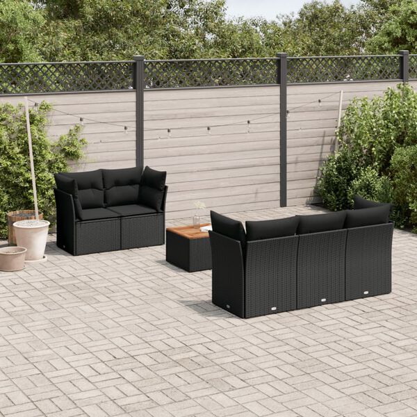 vidaXL Set Divano da Giardino 6 pz con Cuscini Nero in Polyrattan