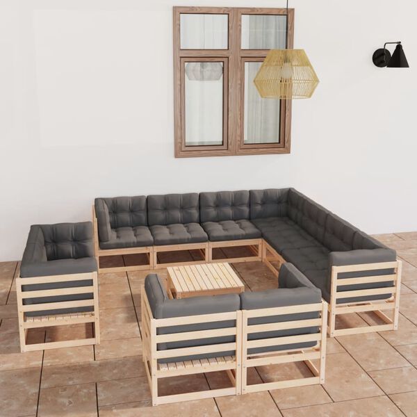 vidaXL Set Divani Giardino 12 pz con Cuscini in Legno Massello di Pino