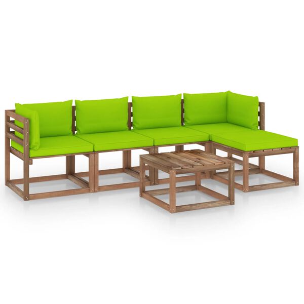 vidaXL Set Divani da Giardino 6 pz con Cuscini Verde Brillante