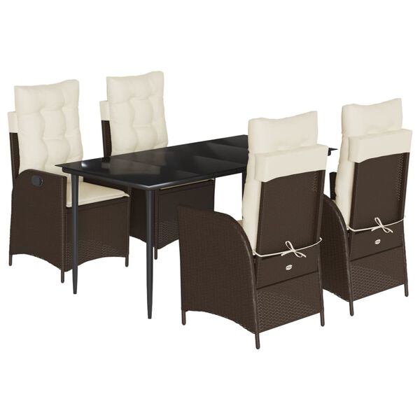 vidaXL Set da Pranzo da Giardino 5pz con Cuscini in Polyrattan Marrone