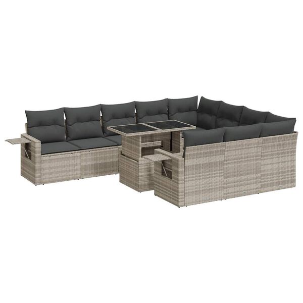vidaXL Set Divani da Giardino 11 pz con Cuscini in Polyrattan Grigio