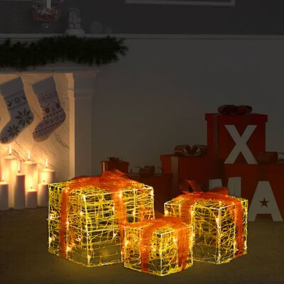 vidaXL Scatole Regalo Decorative Natale in Acrilico 3 pz Bianco Caldo