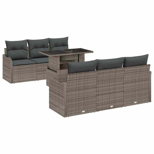 vidaXL Set Divano da Giardino con cuscino 7 pcs Grigio Poly Rattan