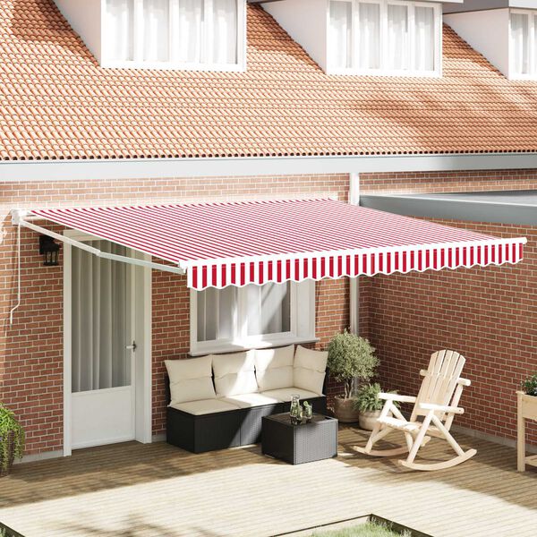 vidaXL Tenda Retrattile Rosso e bianco 400 &times; 300 cm Poliestere