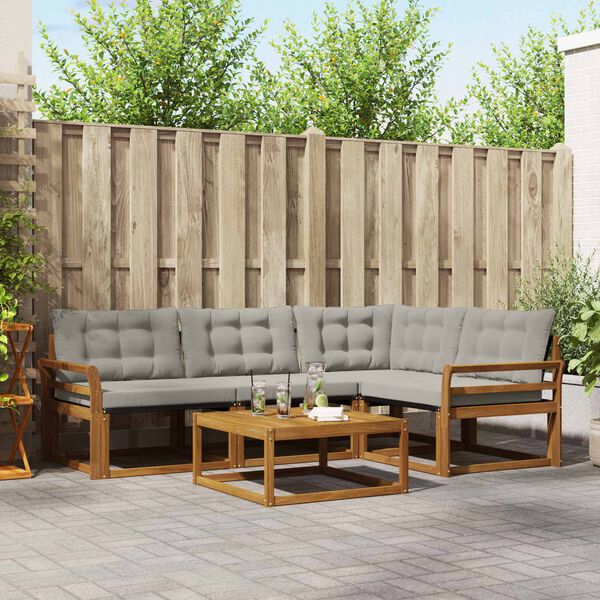 vidaXL Set di divani da esterno 5 pcs Grigio Naturale e Chiaro