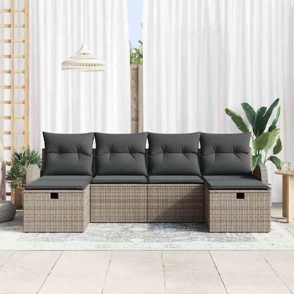 vidaXL Set Divano da Giardino con cuscino 6 pcs Grigio polyrattan