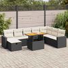vidaXL Set Divani da Giardino 9 pz con Cuscini Nero Polyrattan Acacia