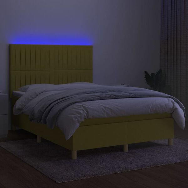 vidaXL Letto a Molle con Materasso e LED Verde 140x200 cm in Tessuto
