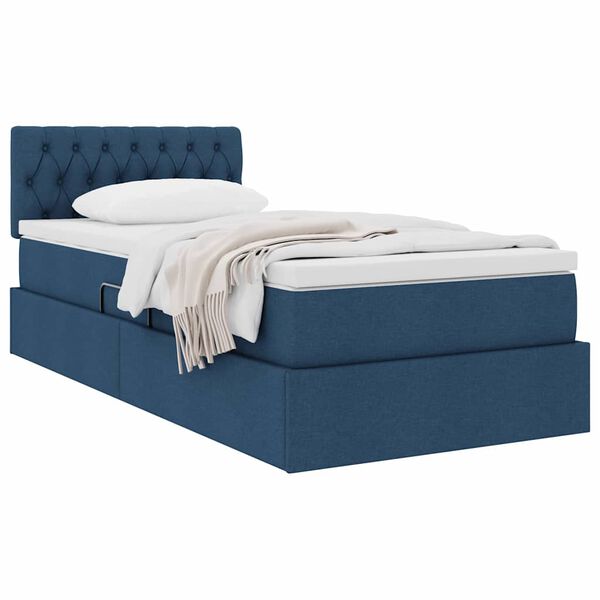vidaXL Letto con contenitore e materasso con testiera Blu 100 x 200 cm