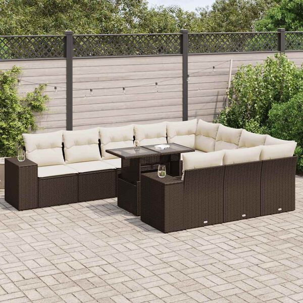 vidaXL Set Divani da Giardino 11 pz con Cuscini Polyrattan Marrone