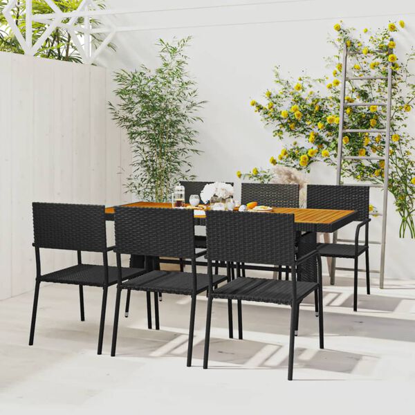 vidaXL Set da Pranzo per Esterni 7 pz in Polyrattan Nero