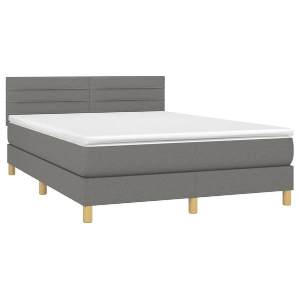 vidaXL Letto a Molle Materasso e LED Grigio Scuro 140x190cm in Tessuto