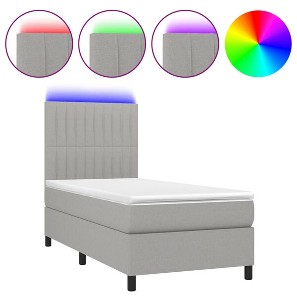 vidaXL Letto a Molle Materasso e LED Grigio Chiaro 90x190 cm Tessuto