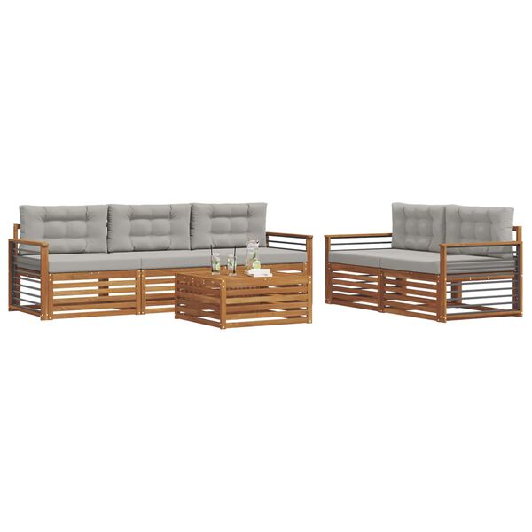 vidaXL Set di divani da esterno 6 pcs Grigio Naturale e Chiaro