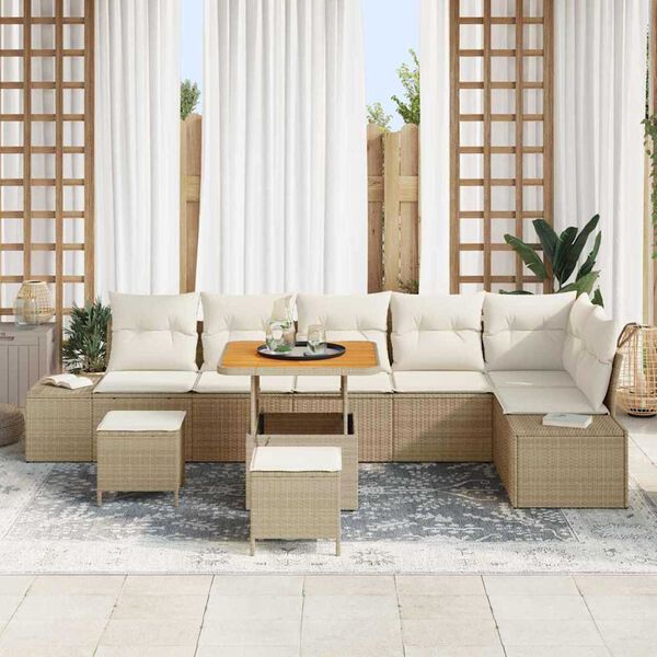 vidaXL Set Divano da Giardino con cuscino 9 pcs Beige Poly Rattan