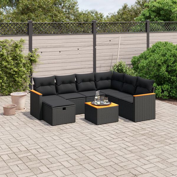 vidaXL Set Divani da Giardino con Cuscini 8 pz Nero in Polyrattan