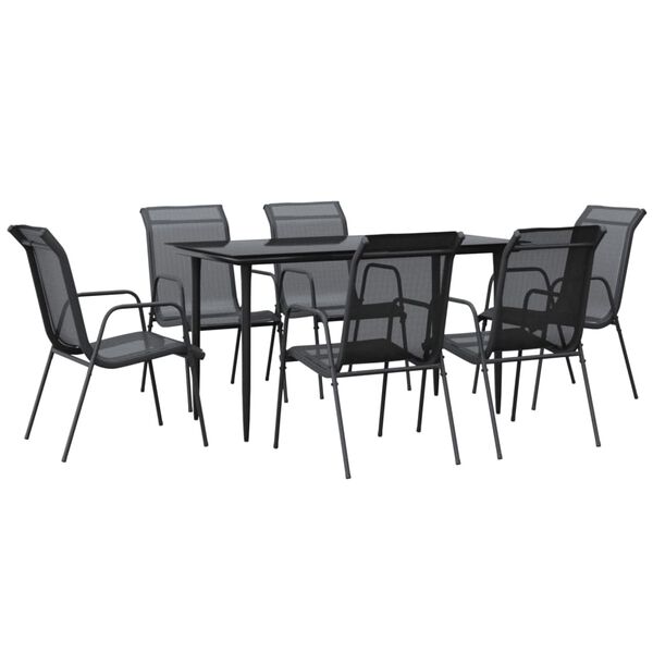 vidaXL Set da Pranzo da Giardino 7 pz Nero in Acciaio e Textilene