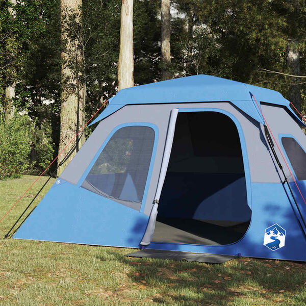 vidaXL Tenda Campeggio 6 Persone Blu Rilascio Rapido Impermeabile