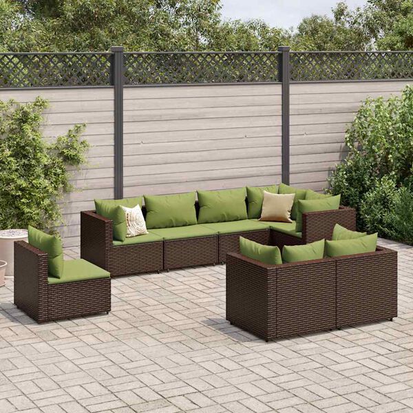 vidaXL Set Divani da Giardino 8 pz con Cuscini in Polyrattan Marrone