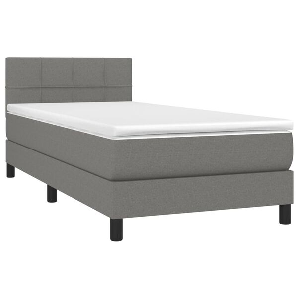 vidaXL Letto a Molle Materasso e LED Grigio Scuro 90x200 cm in Tessuto